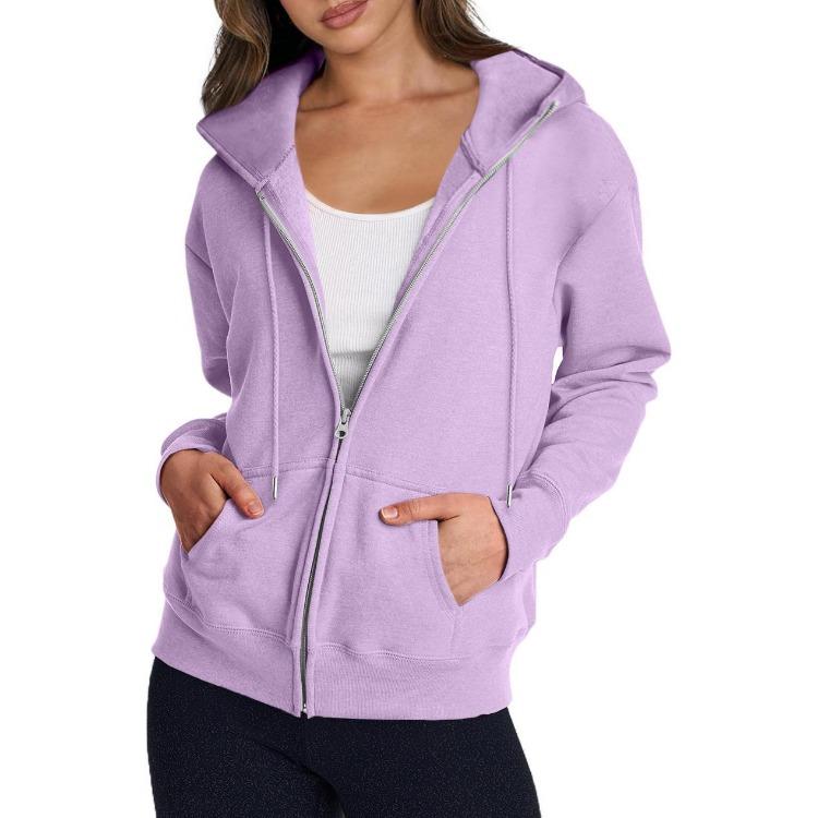 Cool Zippered Solid Color Heading Women Posted Sweatshirt Long Sleeve Casual Fashion