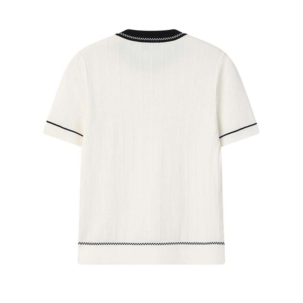 FILA White Simple Classic Casual Round Neck Knitted Short Sleeve Sweater Women tops F11W613408F-IV