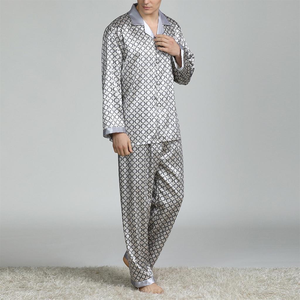 Sleepwear Mens Silky Satin Pajamas Set Long Sleeve Nightwear Loungewear