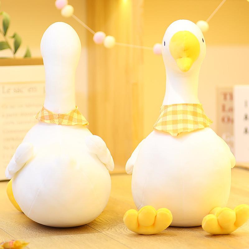White Plush Goose Dolls With Checkered Scarf Design For Lounging And Gifts