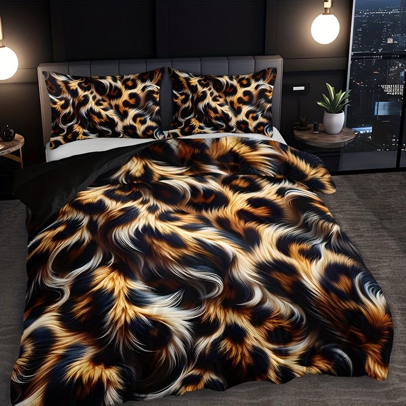 Leopard Print Duvet Cover Set Fashionable All-Season Comfort Machine Washable For Home And Dormitory Decor
