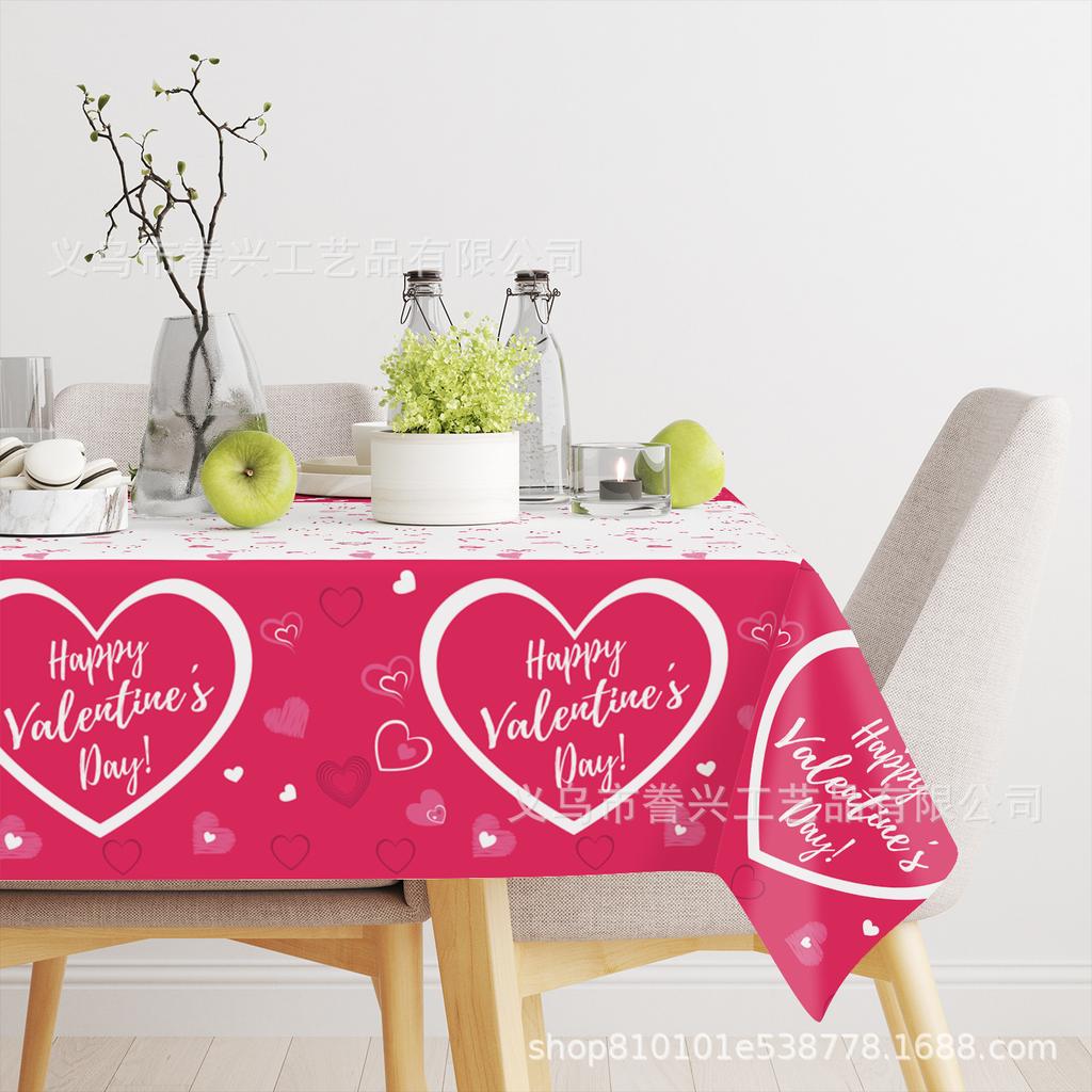 Valentine'S Day Themed Party Tablecloth Couple Valentine'S Day Disposable Pe Tablecloth Decoration Waterproof And Oil-Proof Party Arrangement