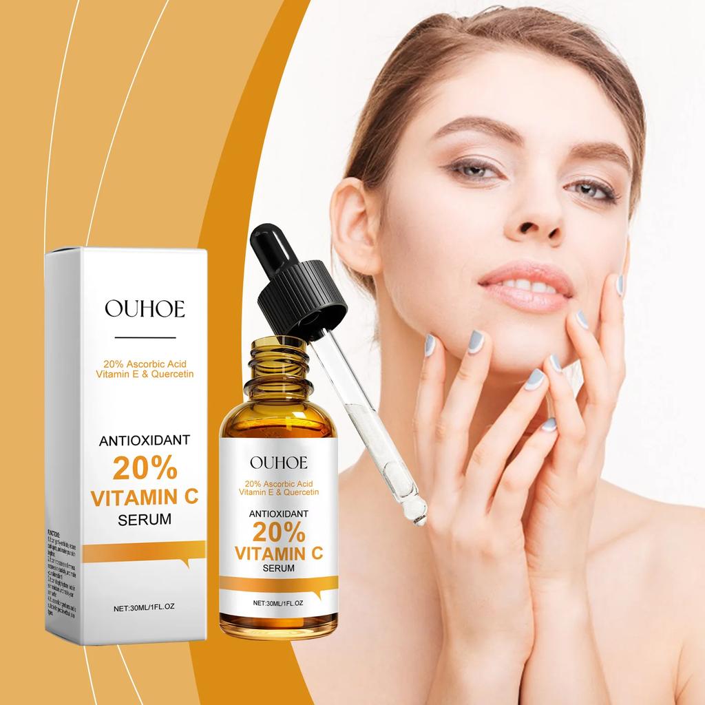 OUHOE Vitamin C Serum Gesicht Mild Aufhellend Tief Feuchtigkeitsspendend Feuchtigkeitsspendend Reparierend Nährendes Hautpflege-Serum Mildert feine Linien