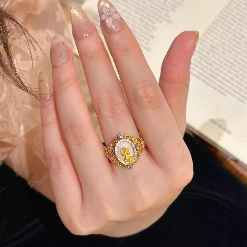Vintage Chinese Relief Classical Fritillary Brushed Muse Like Ring Medieval Court Hollow Lace Exquisite Ring