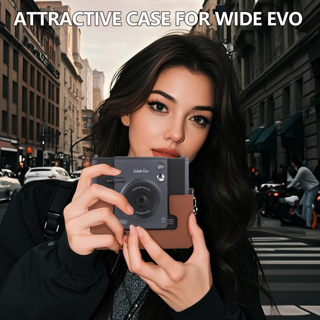 HIYQIN Fuji Wide EVO Sofortbildkamera Polyurethan-Leder Schutzhülle für Instax Wide EVO Kamera und Drucker Wide EVO Tragetasche mit verstellbar