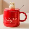 Cartoon cute rabbit ceramic mug household milk cup breakfast cup with lid gift water cup couple coffee cup