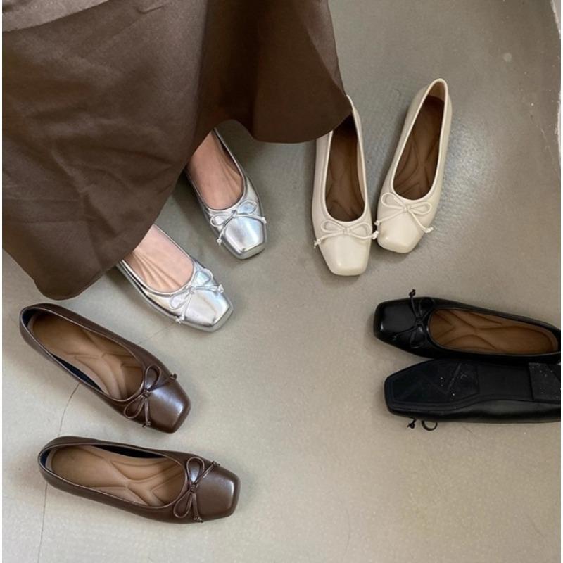 New Bowtie Flat Shoes Women Ballerinas Square Toe Slip On Ballet Flats Lazy Loafers Moccasins Ladies Casual Comfort Single Sho
