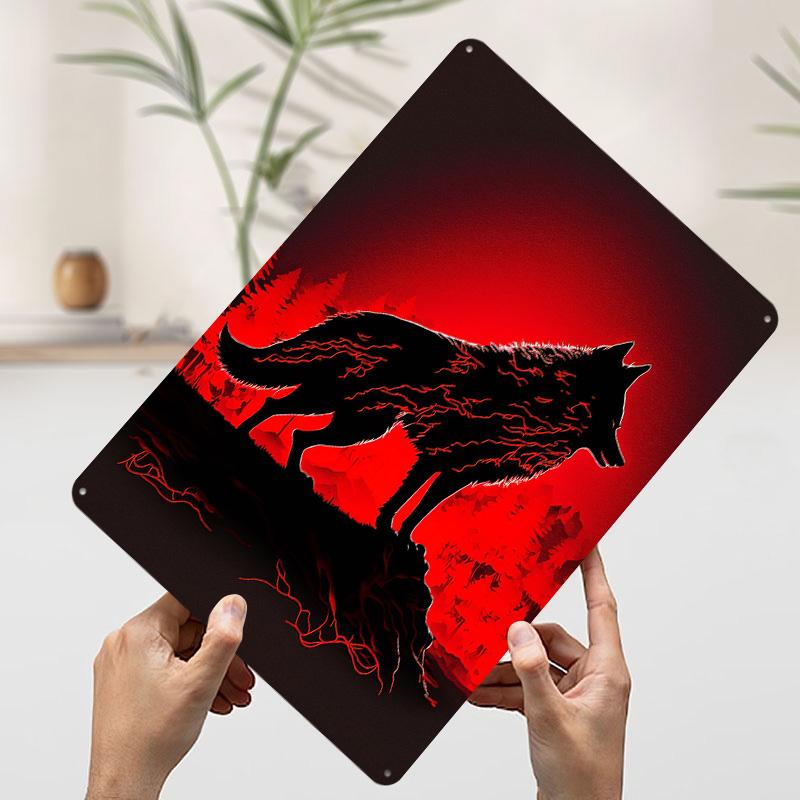 Black Wolf Tinplate Poster Custom Wall Art Vintage Metal Signs Retro Tin Plaque for Office Decoration Gaming Bedroom Decorations