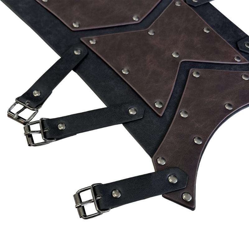 Medieval Faux Leather Leg Guards Vintage Studded Leg Gaiters with Adjustable Straps for Cosplay and LARP Enthusiasts