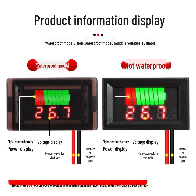 Waterproof Electric Vehicle Battery Voltage Display with Universal Reverse Connection Protection
