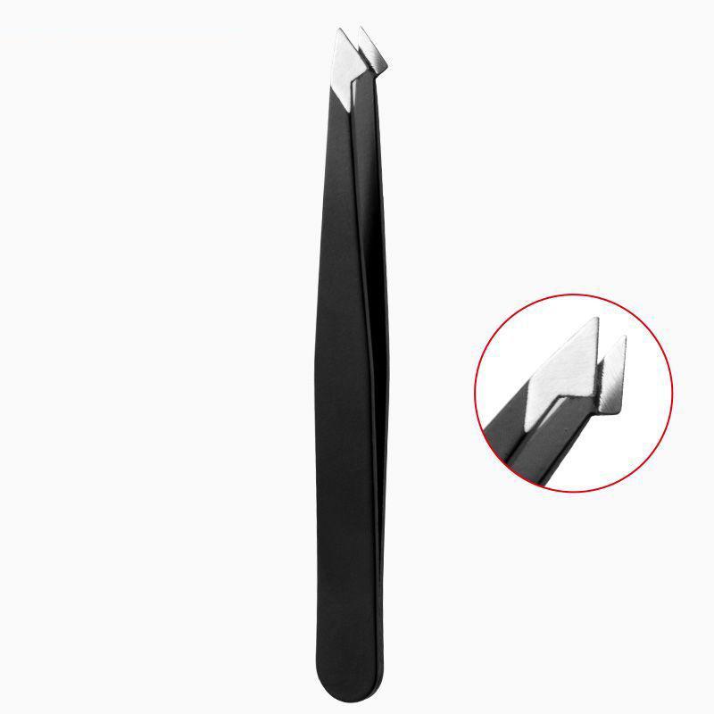 Edelstahl Schwarze Augenbrauenpinzette mit schräger und flacher Spitze Beauty-Tools für Wimpernpinzette & Entfernung eingewachsener Haare