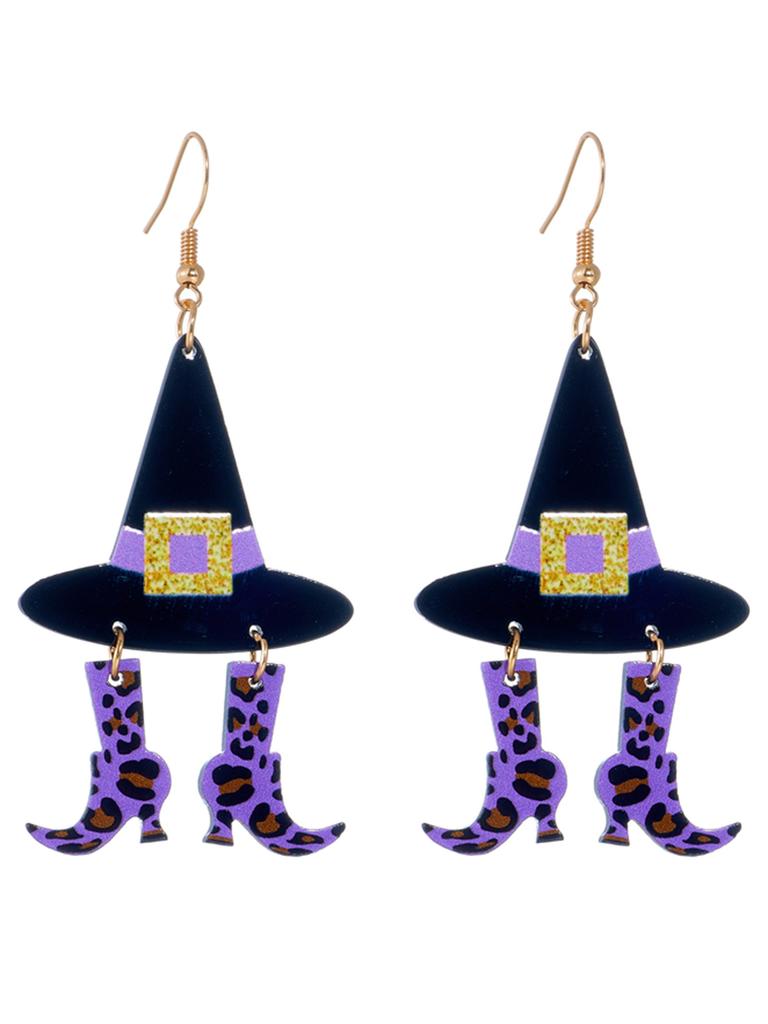 European and American cross-border new funny Halloween hat earrings acrylic personalized wizard hat boots earrings