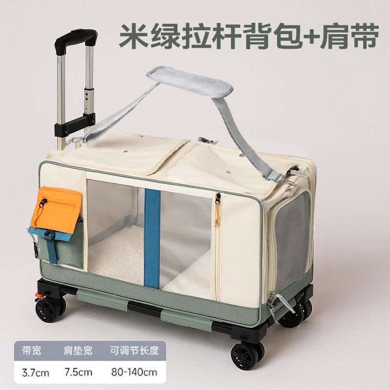 Pet Backpack for Travel Foldable Cat Carrier with Telescopic Handle Large Capacity Kitten Bags Lightweight Puppy Trolley Crate