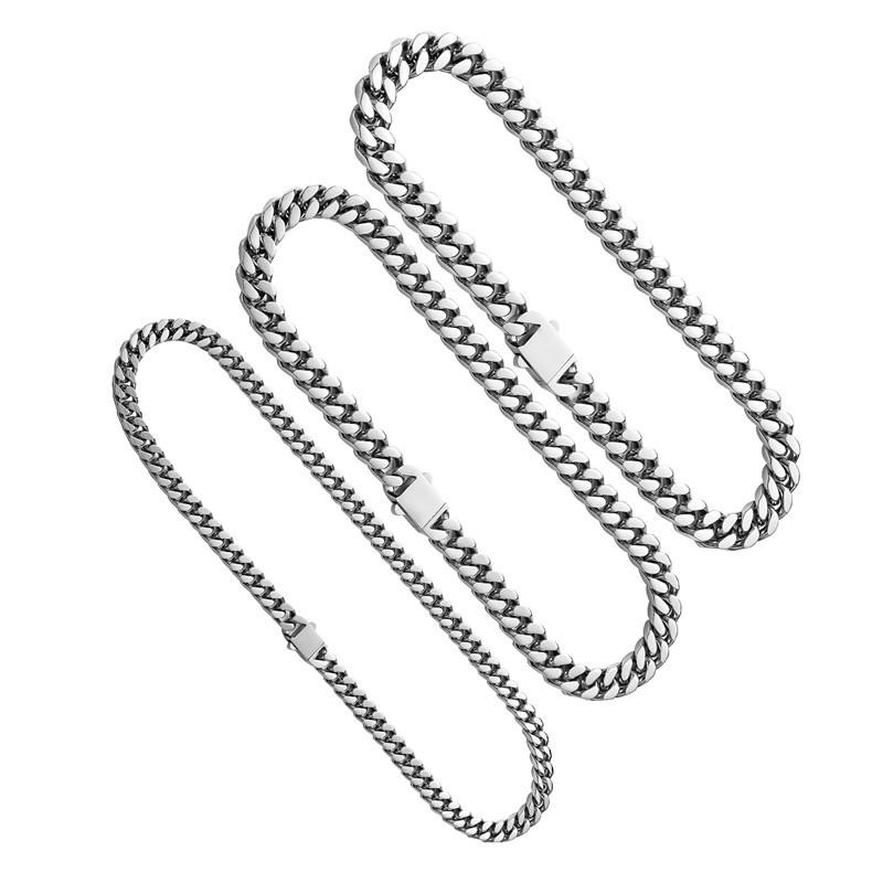 Collier Chaîne Cubaine en Acier Titane de Haute Qualité avec Boucle Carrée – Bijou Hip-Hop Unisexe