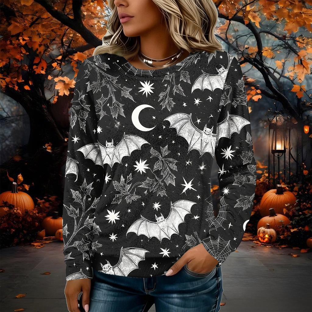 Women's Long Sleeve Flannel Top with Halloween Print for Fall Holiday