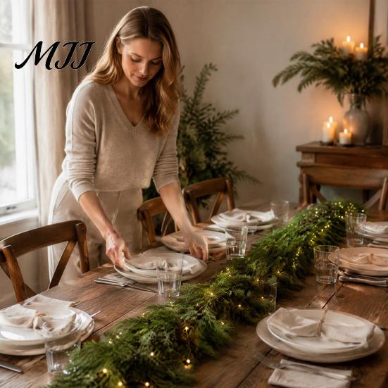 Artificial Christmas Decor Pre-Lit Garland Decoration, Real Touch Cedar Cypress Pine Greenery with Decorative for Holiday Parties LED Light