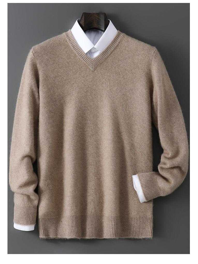Men's 100% Pure Wool V-neck Thick Warm Business Casual Sweater