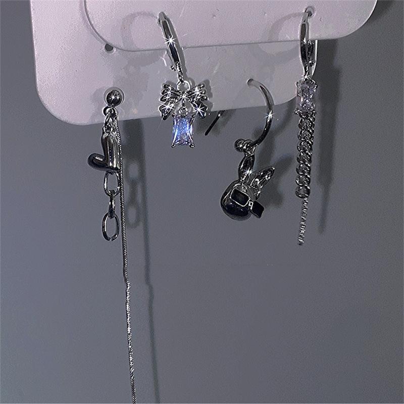 Delicate Elegant Cross Drop Earrings Sets Heart Cute Korean Zircon Tassel Chain Earring for Women Girls Party Jewelry Gifts
