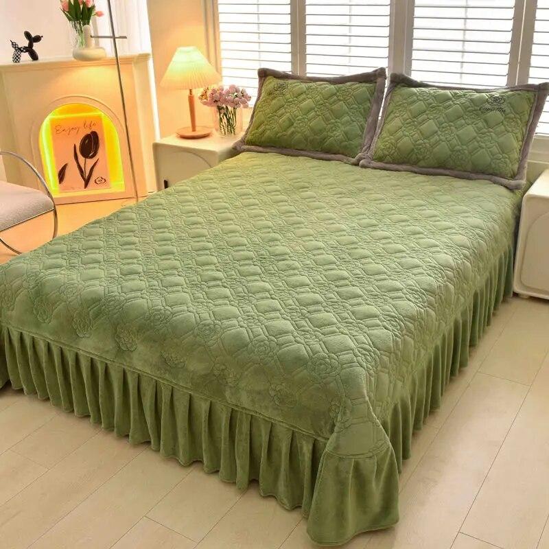 Γάλα βελούδινο κάλυμμα κρεβατιού για διατήρηση της ζεστασιάς, χειμερινό βελούδινο, απλό και χοντρό βαμβακερό καπιτονέ κάλυμμα κρεβατιού για όλες τις εποχές