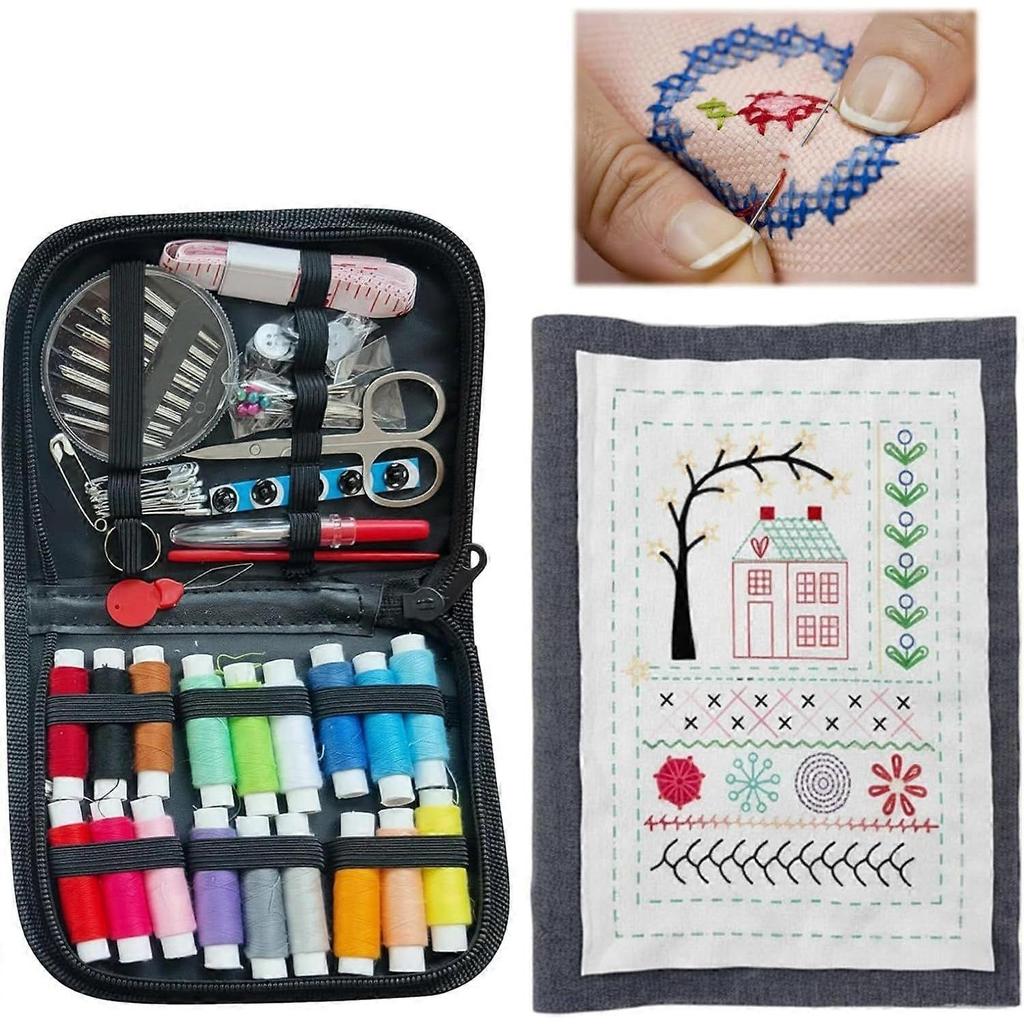 Embroidery Stitch Book, DIY Stitch Books on Linen Fabric, Contains Multiple Sewing Tools, Comprehensive Guide with Various Patterns, Portable Stitchin