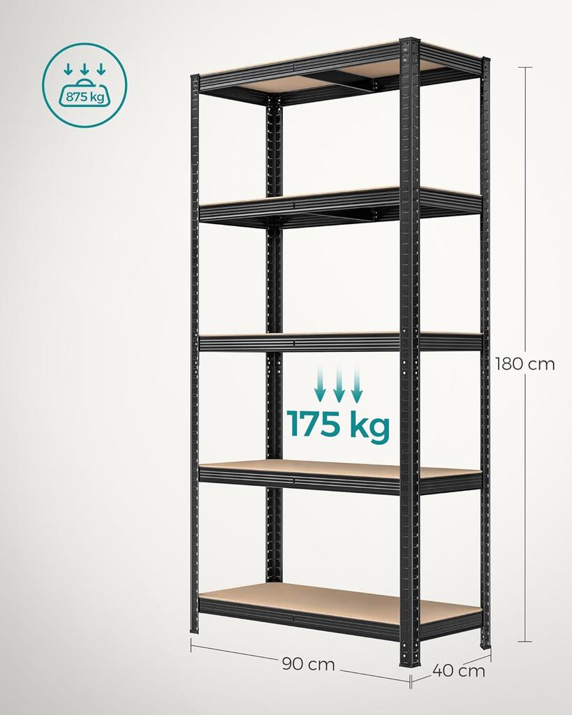 SONGMICS 5-Tier Heavy-Duty Shelving Units, Set of 2 Steel Shelving Units for Storage, Boltless Assembly, for Garage, Shed, Load Capacity 1929 lb Each