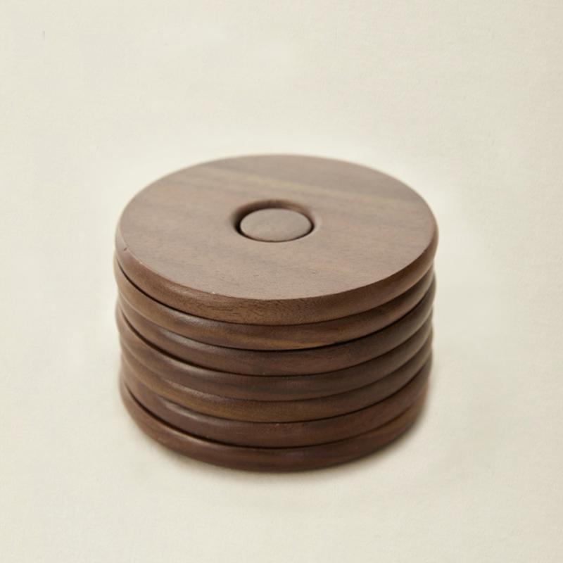 Japanese Walnut Wooden Coaster Set 6pcs/Lot Solid Wood Heat Insulation Pad Round Square Shaped Tea Coffee Coasters Table Decor