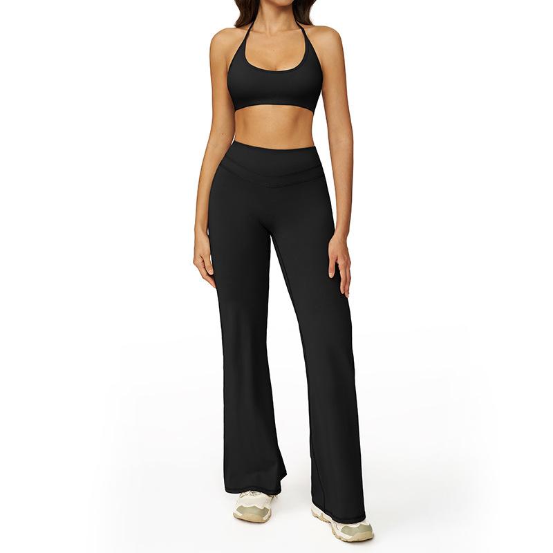 JYL Quick Dry Brushed Yoga Set Hollow Back High Waist Outfit