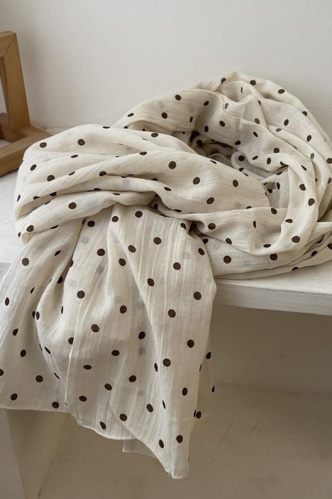 Cream Scarf with Chocolate Dots - 180x90 , Cotton with Polyester