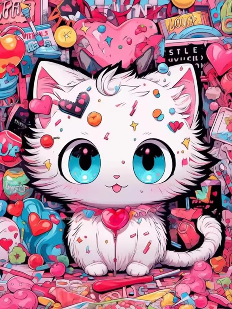 5D DIY Diamond Art Painting Cartoon Colorful Abstract Cat Animals Full Diamond Mosaic Diamond Embroidery Kit Home Decor
