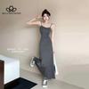 Sexy Slim-fit High Waist Sling Dress Women's Summer New Tight Waist Slimming Shoulder Inner Base Solid Color Long Dress