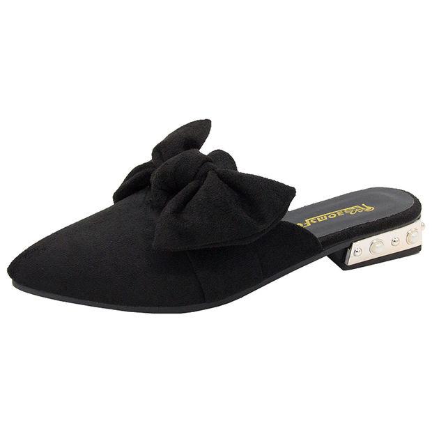 Damskie klapki mule i sandały damskie z kokardką, wsuwane, na niskim obcasie, ze szpiczastym noskiem, letnie obuwie, odporne na poślizg, nowy styl 39