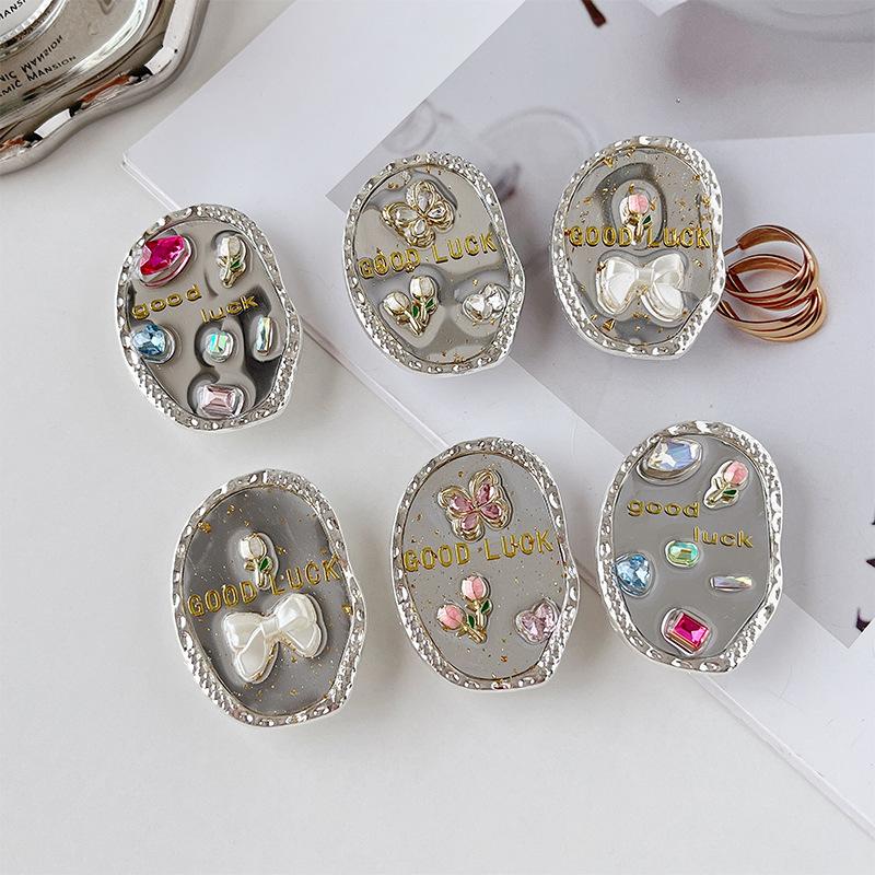 Wind Mobile Phone Airbag Bracket Rhinestone Gem Mirror Sticker Butterfly Flower Retractable Special-Shaped Ring Buckle
