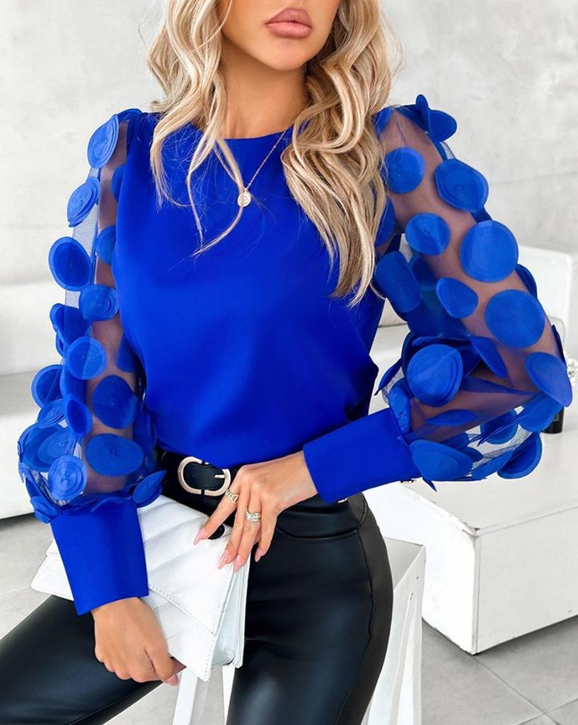 Autumn Round Neck Petal Sleeve Blouse for Women