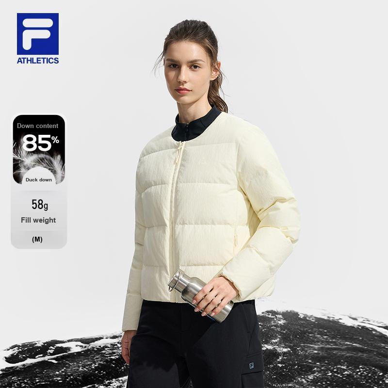 FILA Explorer Minimalist Lightweight Warm Outdoor Woven Down Jacket Women outerwear Dew-White A11W547903FIV