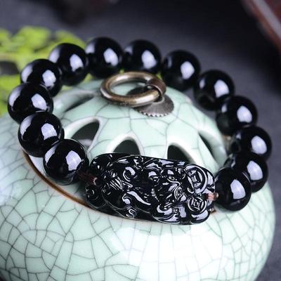 Pi Xiu Obsidian Schwarz Stein Perlen Männer Frauen Armband Reichtum und Glück Armbänder Chinesischen Stil Schmuck Geschenk