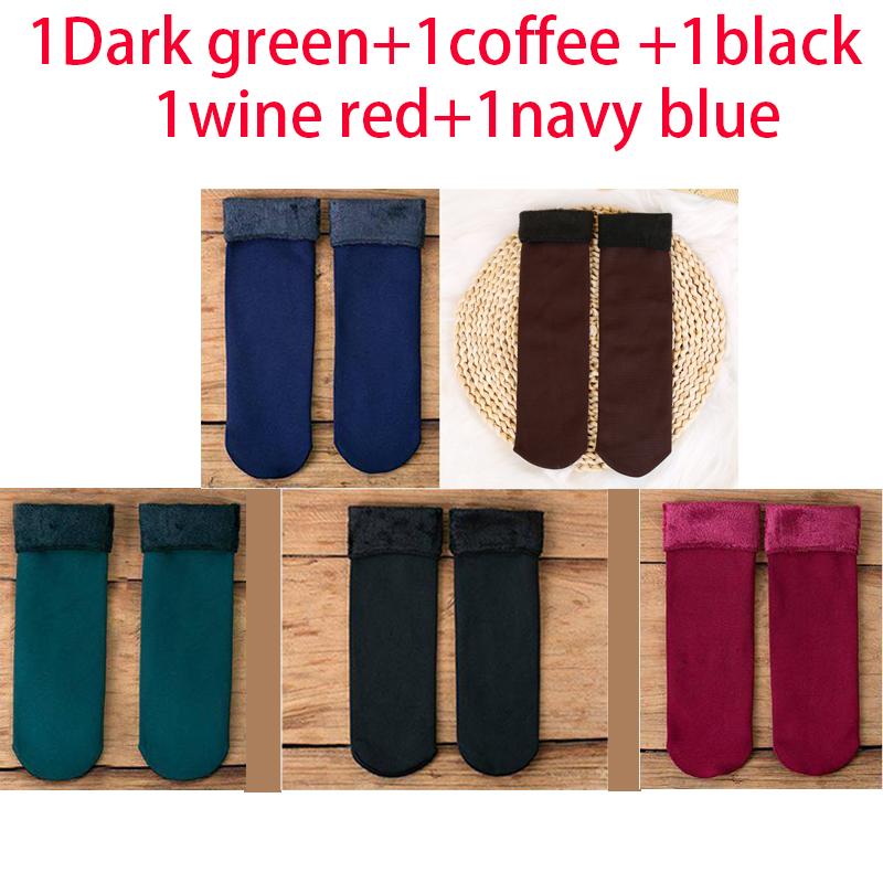 5 Pairs Of Women's Winter Thickened Warm Socks Set With Thickened Velvet Solid Wool Socks To Keep Out Cold And Snow Socks