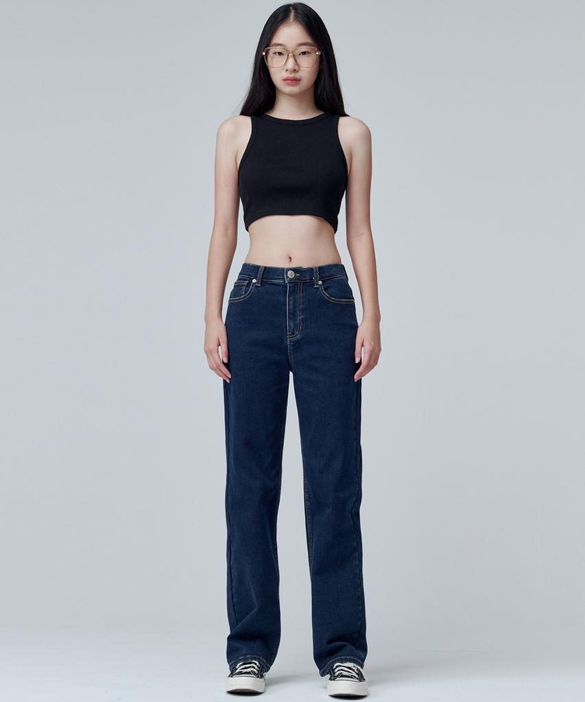 Marop 9101 Brushed High-Rise Wide Denim Pants (Dark Indigo)