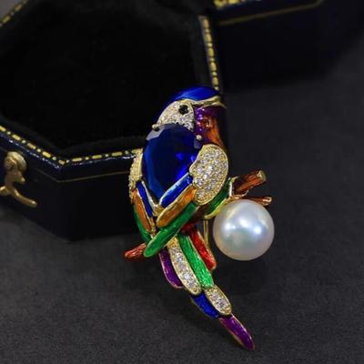 Trendy Rhinestone Birds Parrot Brooches for Women Colorful Crystal Animal Lapel Pins Banquet Party Backpack Jewelry Accessories
