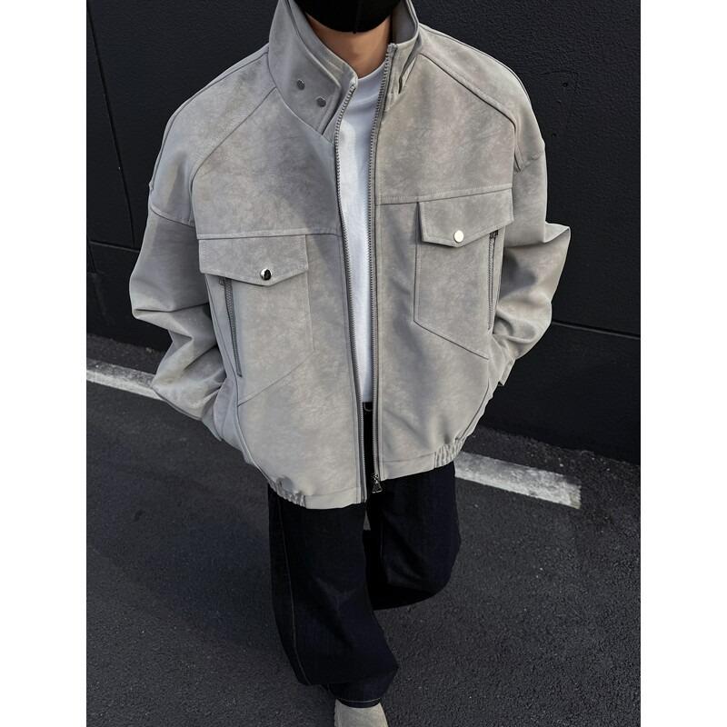 Men's PU Leather Jacket - High-End Retro Stand-Up Collar for Spring & Autumn