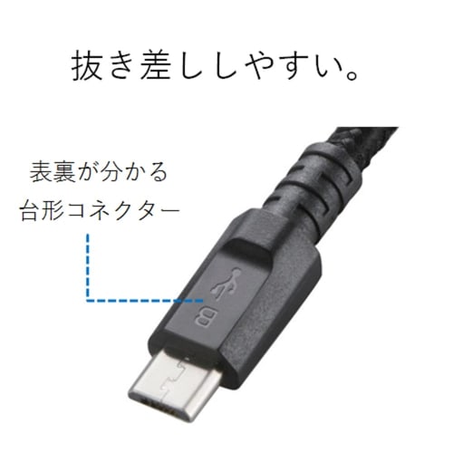 Elecom Micro USB Cable microUSB Slim Cable Compatible with Quick Charging Adopts a Trapezoidal Connector with Easy To Understand Front and Back Sides