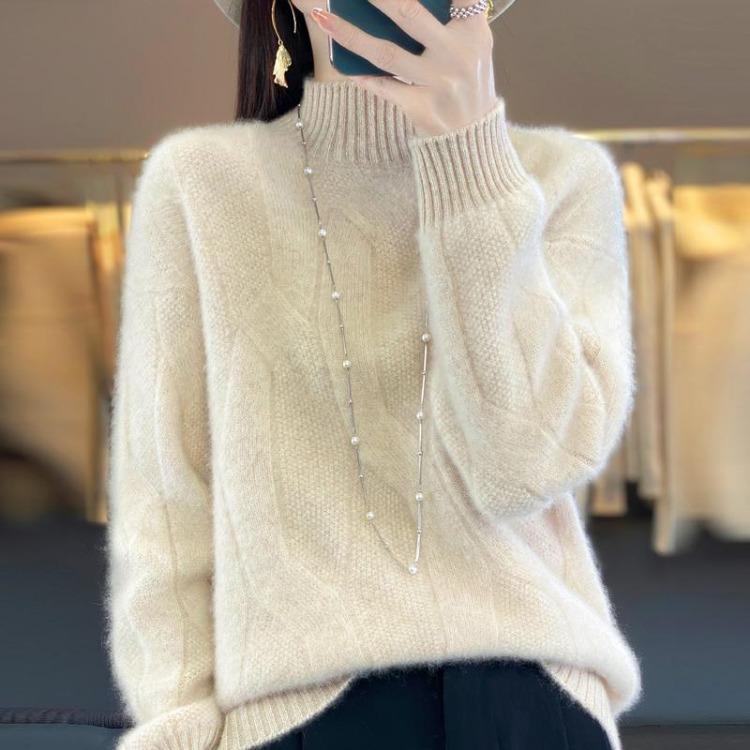 Thick Winter Jumpers Women Sweater 100% Wool MODERN NEW Turtleneck Knit Pullover Saga Female Knit Tops M бежевый