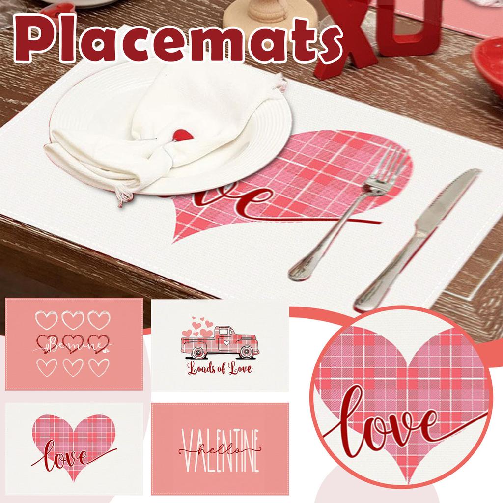 Valentinstag Liebe Platzset Leinen Auto Gedruckt Tischset Feiertagsparty Isolationsmatte 1 Stück
