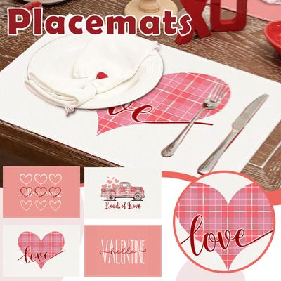 Valentinstag Liebe Platzset Leinen Auto Gedruckt Tischset Feiertagsparty Isolationsmatte 1 Stück