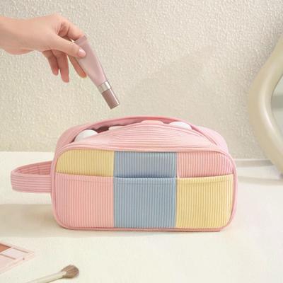 Minimalist Corduroy Makeup Handbag Large Capacity Travel Cosmetics Storage Bag Makeup Bag For Women