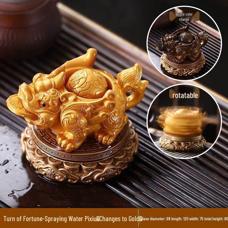 Color-Changing Tea Pet Pixiu and Golden Toad Ornament
