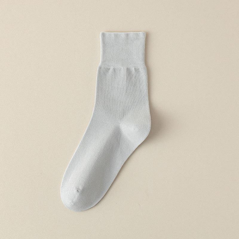 Female Spring and Summer Thin Pure Color Boneless Loose Mouth Sweat-absorbing Tube Cotton Socks