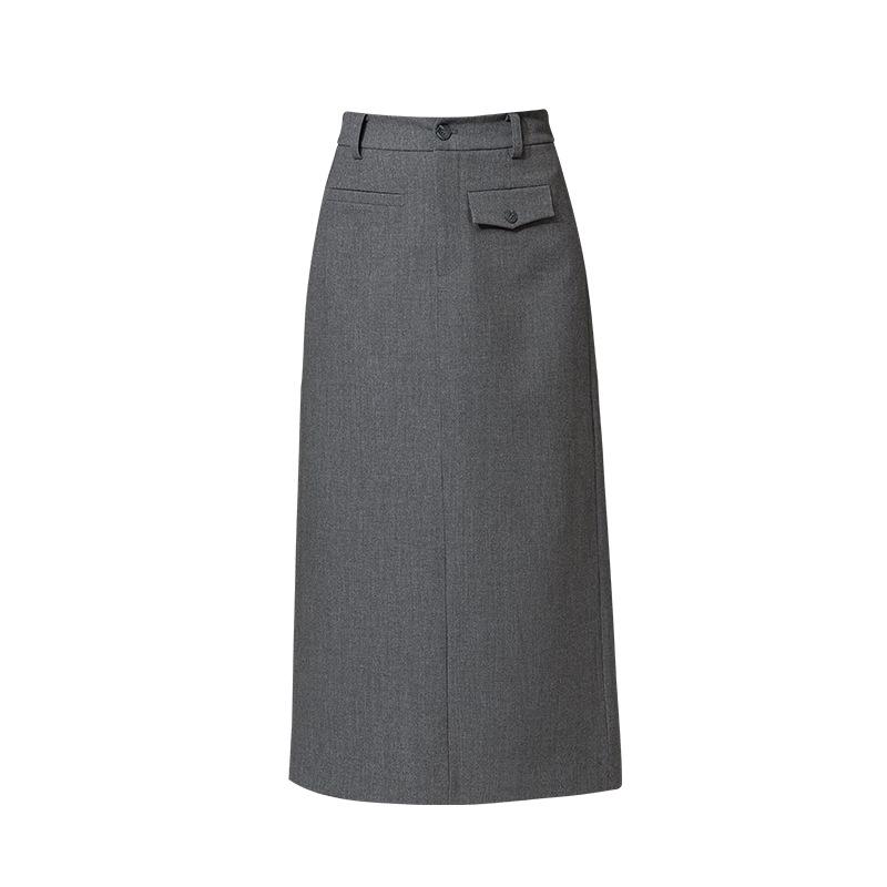 Xin Ge Spring Women s High Waist Slimming Tencel Wool Pencil Skirt with Mid-Length Slit Small серый