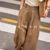 Chic Coffee-colored High-waisted Wide-leg Linen Pants for Women - Drapey, Stylish, and Casual Long Pants