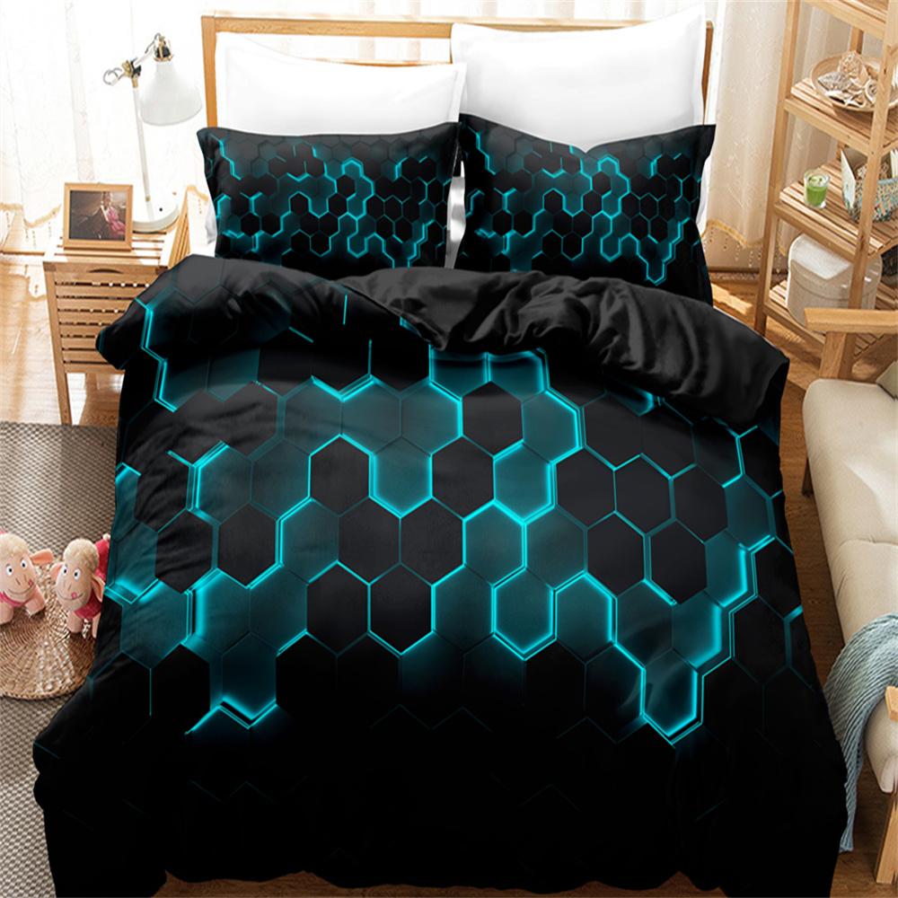 Plástvový černý a červený digitálně potištěný set přikrývky a povlaků na polštáře Ložní set Dekorace do ložnice - 1 povlak na přikrývku + 2 povlaky na polštáře (Žádné jádro polštáře)