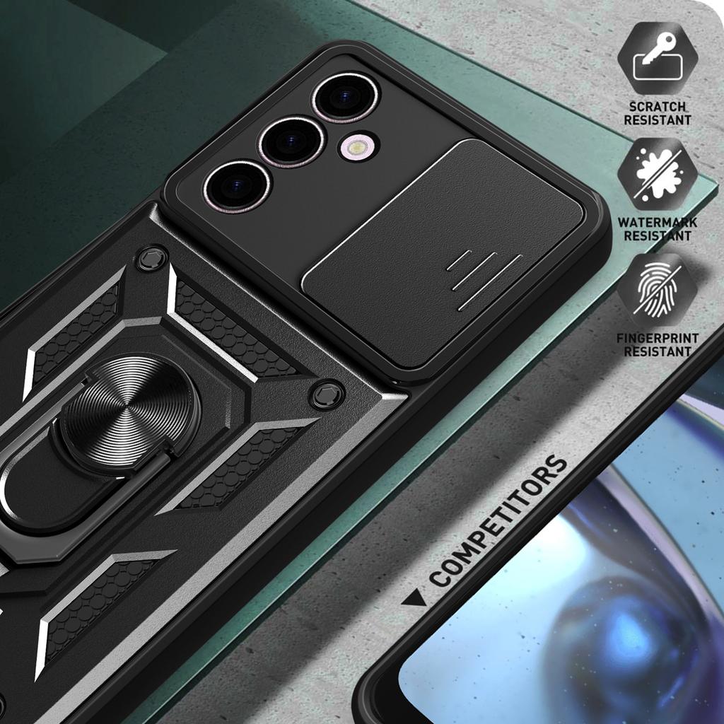 For Samsung Galaxy A24 4G (162.1 X 77.6 X 8.3mm) Shockproof Kickstand PC+TPU Phone Case Slide Lens Protection Cover